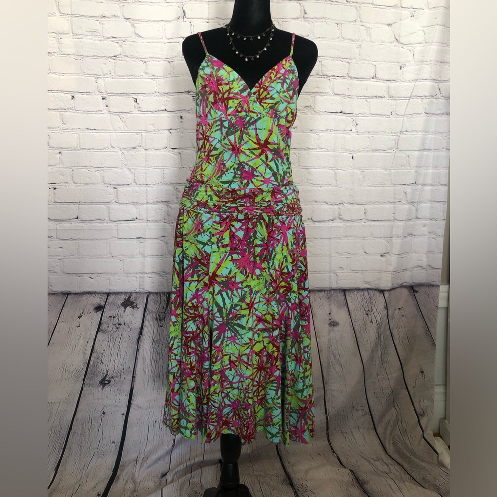 BCBG Pink and Green Spaghetti Strap Sundress Sz Med